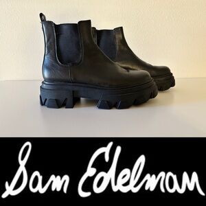 Sam Edelman Black Leather Lug Sole Chelsea Boots